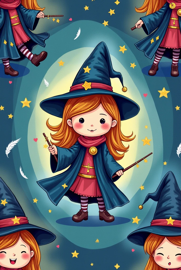 seamlesses design, harry potter ,childlike, adorable, magical, hand draw, 300 dpi , 12x12cm, Magic wand, Magik , seamless,