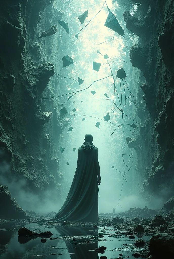 A dimension collapse with glass shattered efect