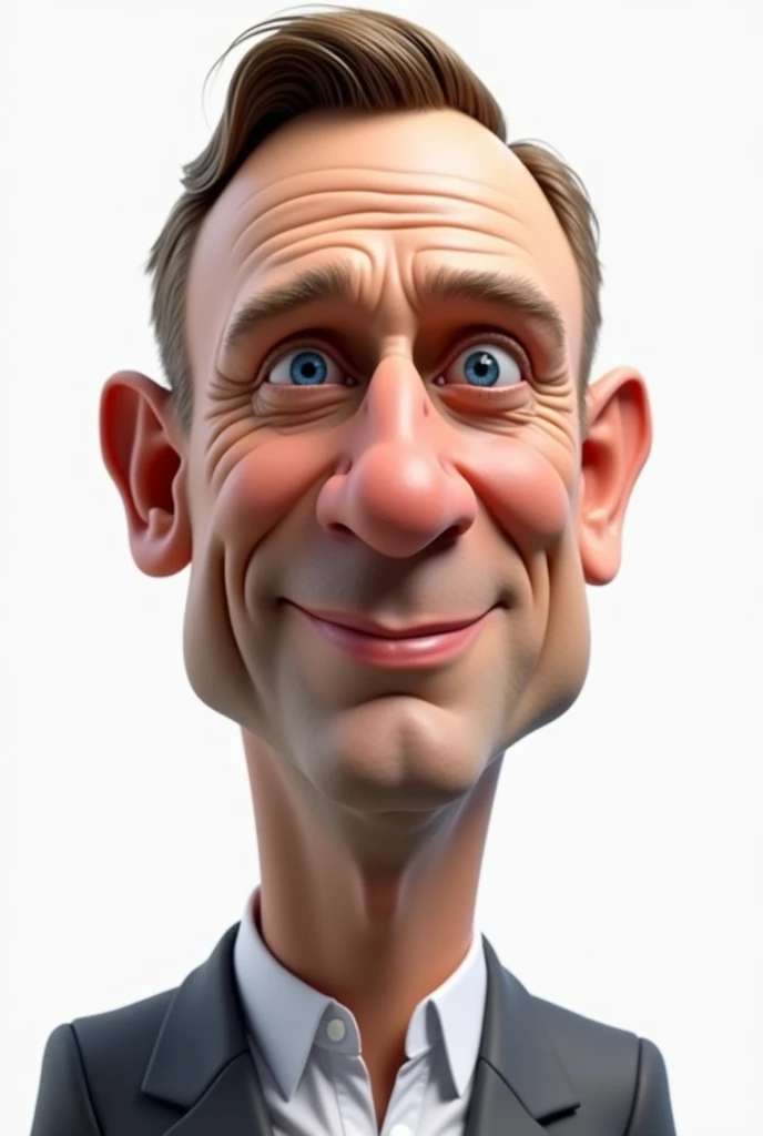 A long shot of the caricature of Daniel Craig's face, full body, 3d shading, white background.
