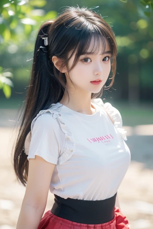 ((SFW: 1.4)), ((Detailed face, professional photography)), ((SFW, headband, t-shirt, ruffled skirt, 1 girl)), super high resolution, (actual : 1.4), Original photo, Best quality, (Photo actual Stick), Focus, Soft light, (()), ((Japanese)), (( (Young face))), (Surface ), (depth of field), masterpiece, (actual), lady, bangs, ((1 girl)) logo hair holding a gaming headpone