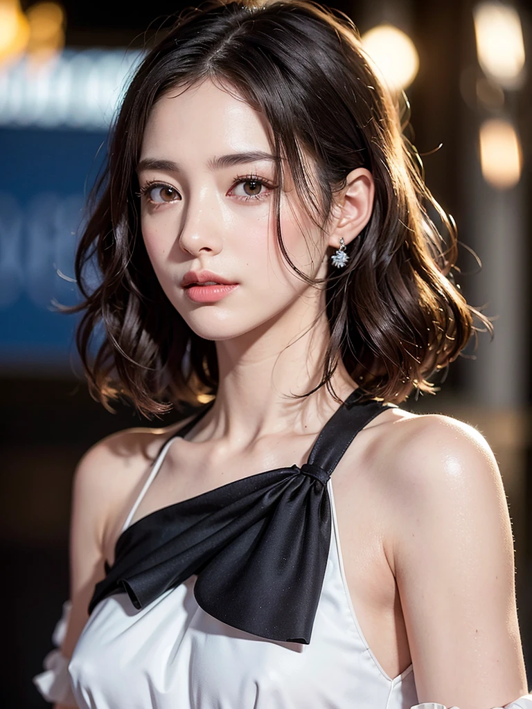 Mix 4, (8k, Live Shooting, Highest quality, masterpiece: 1.2), (Real, Photorealistic: 1.37), One Cute, night, rain, Wetty, Professional Lighting, Photon Mapping, Radio City, Physically Based Rendering, Gradient black hair, Gray Hair, Short Curly Hair, good looking, Highest quality写真, High resolution, 1080P, (Clear Face), (Detailed face description), (Detailed hand description), (masterpiece), (Exquisite CG)、Extreme light and shadow、Disheveled Hair、Masterwork、Rich details、(Fine facial features)、(Highest qualityの写真)、(Masterpiece)、(Detailed eyes)、Look in front of you、Detailed clavicle、((Mid-breasted))、Nipple erection、Sexy、Lady、Clear、Smooth Hair、No shine on clothes、Date outfit