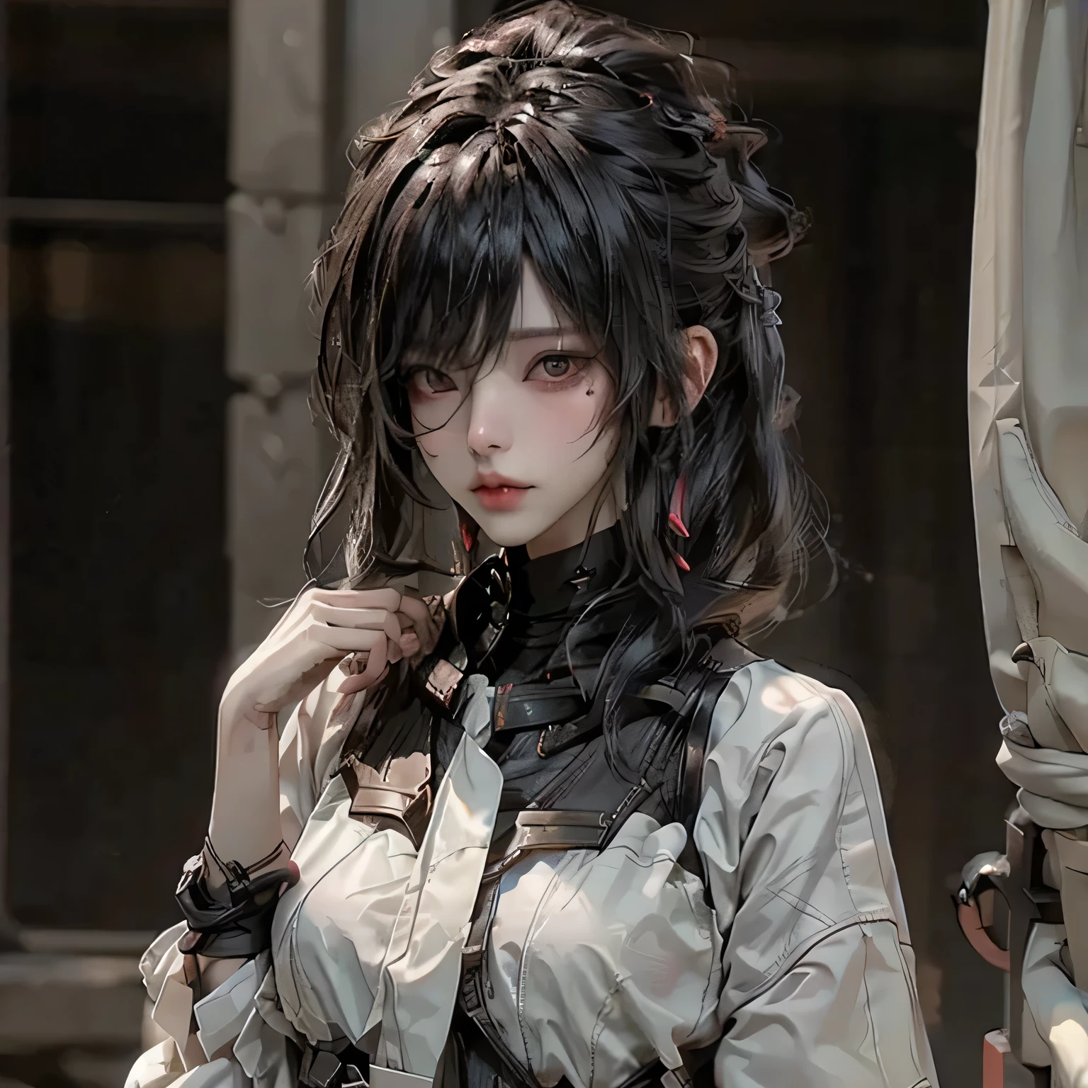 ((best quality)), ((Masterpiece)), (details:1.4), 3d, Image of a beautiful cyberpunk woman., HDR (high dynamic range), mature woman, Curtain Bangs, Red hair, white eyes, future police, PBR surface, After processing, Anisotropic filtration,depth of field, Maximum clarity and clarity, multi-layered surface, perfect proportions, 8K raw files, cyberpunk, at night, ผมหลายชั้น, กระโปรงสั้น, natural lighting, soft lighting, sunlight, หน้าอกใหญ่,