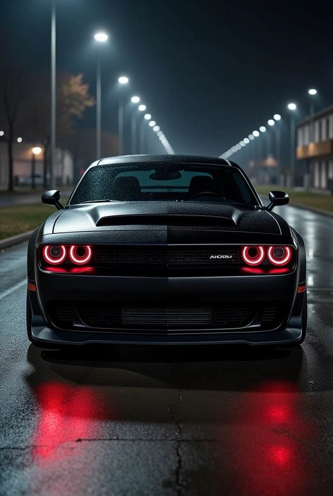 Dodge challenger demon redeye 6.2 litre v8 super stock engine with mate black at neo night frant full view
