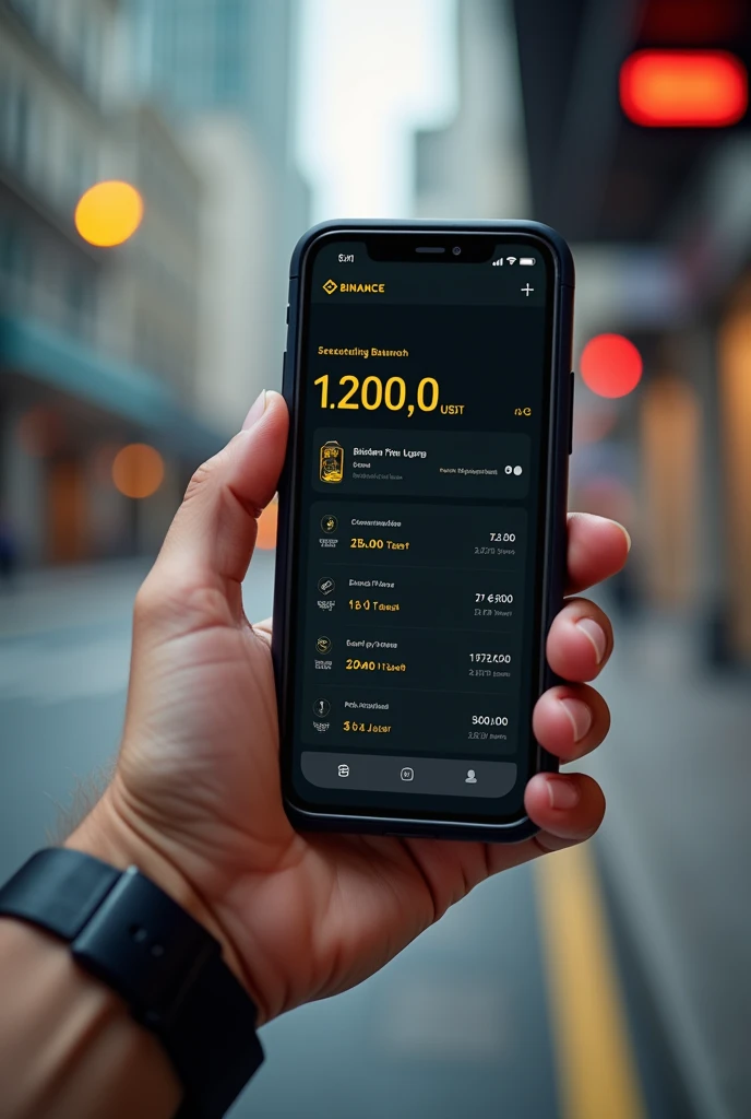 Clearly visible mobile phone Binance account which have more than 2000 usdt on the balance
