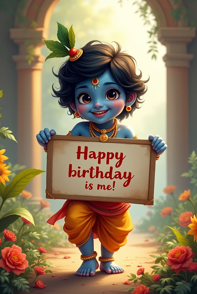  Krishna With a poster Happy Birthday to me