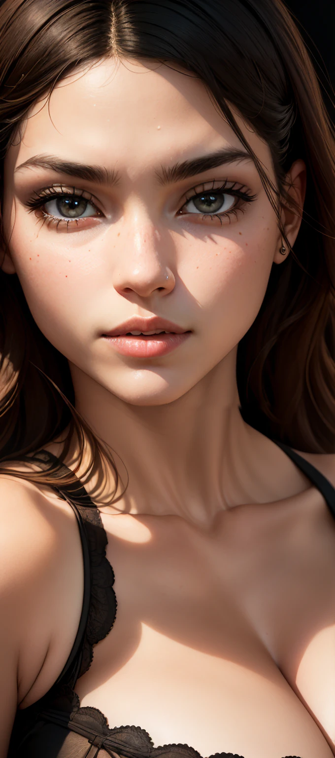(UHD), (32k), (Mastepiece), (highres, high resolution), (Advanced facial details), (natural skin:1.3), (DSLR), (high quality), (finely detailed face), (top quality), (Best Quality), (Centered), ((Full-length portrait)), ((black female blkmndy)), aggression, flirting with the camera, natural skin texture, close up portrait photo, studio lighting, detailed skin, ultra realistic, bokeh, sharp feature, high details, photography, dark studio, rim light, Nikon D850, 50mm, f/1.4.