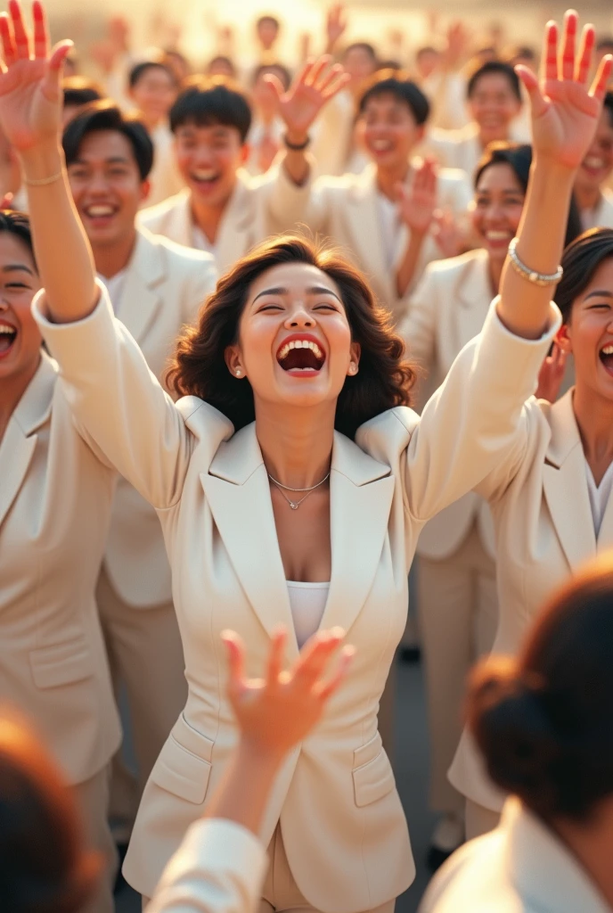 30&#39;s in white suits cheering happily~1 Korean woman in her 40s, 2.5D