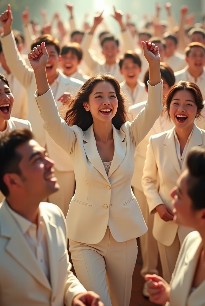 30&#39;s in white suits cheering happily~1 Korean woman in her 40s, 2.5D