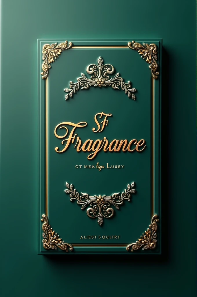 Here is a description for a label you can use:
**Brand Name:** SF Fragrance
**Label Description:**
- **Design 3D:** The label features a sophisticated 3D design, with shadow and depth effects that make elements stand out.
- **fund:** Choose an attractive color background, like a deep emerald green or royal blue, to create a luxurious contrast. The background should be smooth, but rich in tone, to exude elegance.
- **logotype:** the name "SF Fragrance" is centered on the label, written in an elegant, flowing cursive font, in metallic gold, that reflects light and attracts attention. The source must be clear, but have a handmade touch that refers to the exclusivity of the product.
- **ornamental details:** Ao redor do nome, there may be subtle ornamental details, such as embossed floral or geometric patterns, that add a touch of refinement. These details can be in a slightly lighter or darker tone than the background to maintain visual harmony..
- **Final Touches:** Add small gold or silver borders to the top and bottom of the label., that enhance the three-dimensional design.
Esse rótulo destacará a identidade artesanal e a sofisticação da SF Fragrance, making perfume bottles attractive and elegant on the shelves.
