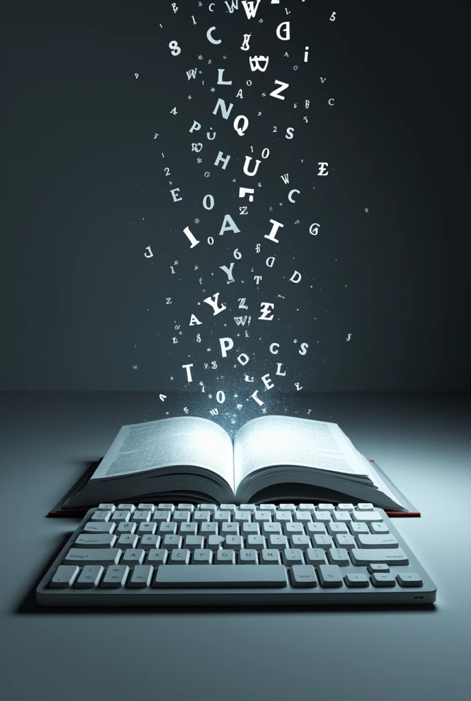 Simply a complex image with great meaning, letters falling on a computer keyboard digital  on top of a book