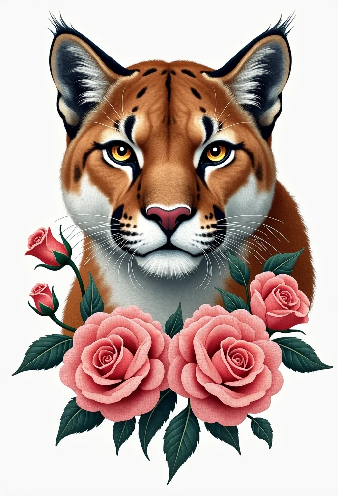 r the head of a puma with some roses (few) surrounding it from below and making it easy to send to embroider, smaller and simpler 