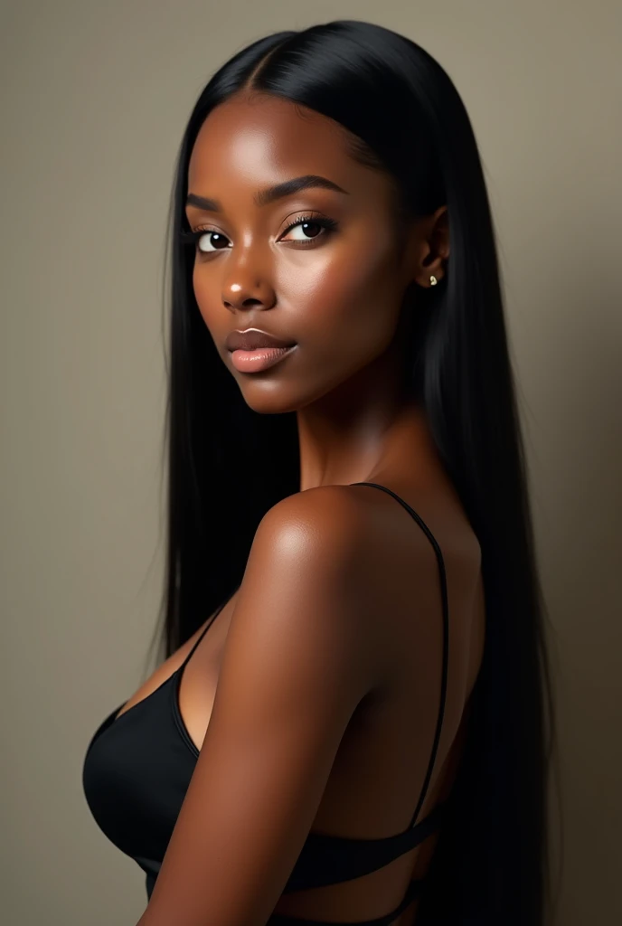 Gorgeous African woman with straight hair and giant breasts, realistic, Seed 1968917202