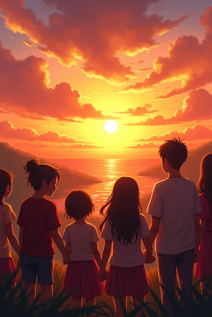 Several people happy with sunset
