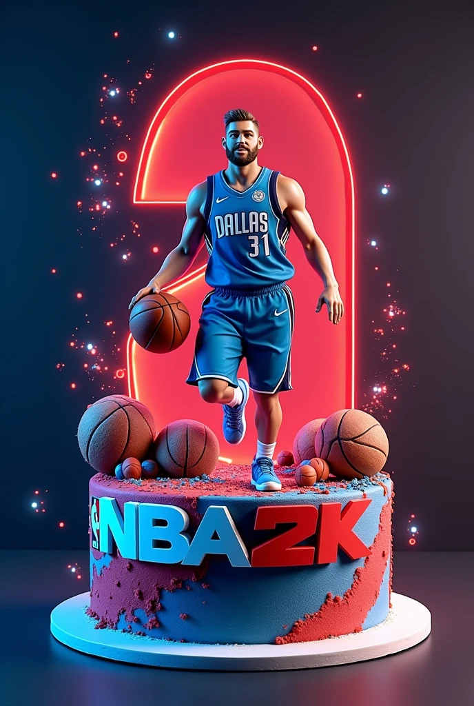 Create me a "birthday cake for "COLIN" a one layer theme cake is inspired by NBA 2k, with favorite player LUKA. 
