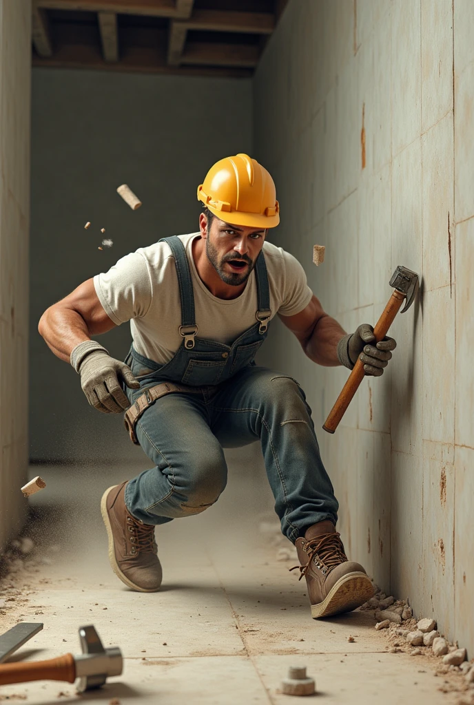 falls due to slipping of a tiler with tools in his hand