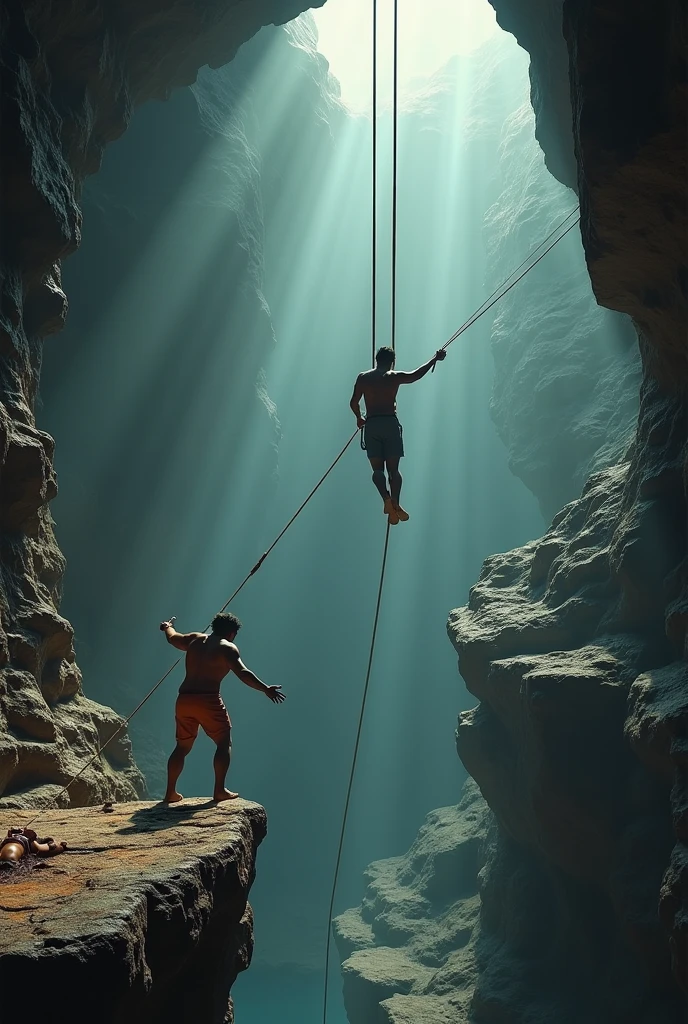 Guna cave 3d model art with ganpati bappa
A man hanging on rope and rescue a man who sleep on a side stone