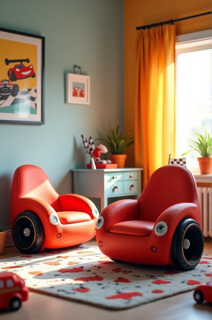 simple and race car themed children's bedroom chairs