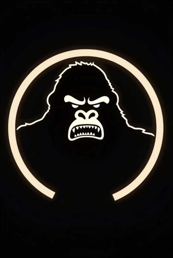 a silhueta do rosto de um gorila facing the front em um circulo, all white, like a minimalist logo, with him angry, facing the front, offwhite,  can be on a black background, he inside a circle, both the circle and the circle have to be white 