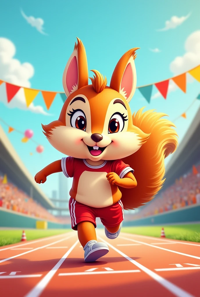 A cute squirrel mascot for school olympics 2D squirrel athlete running
