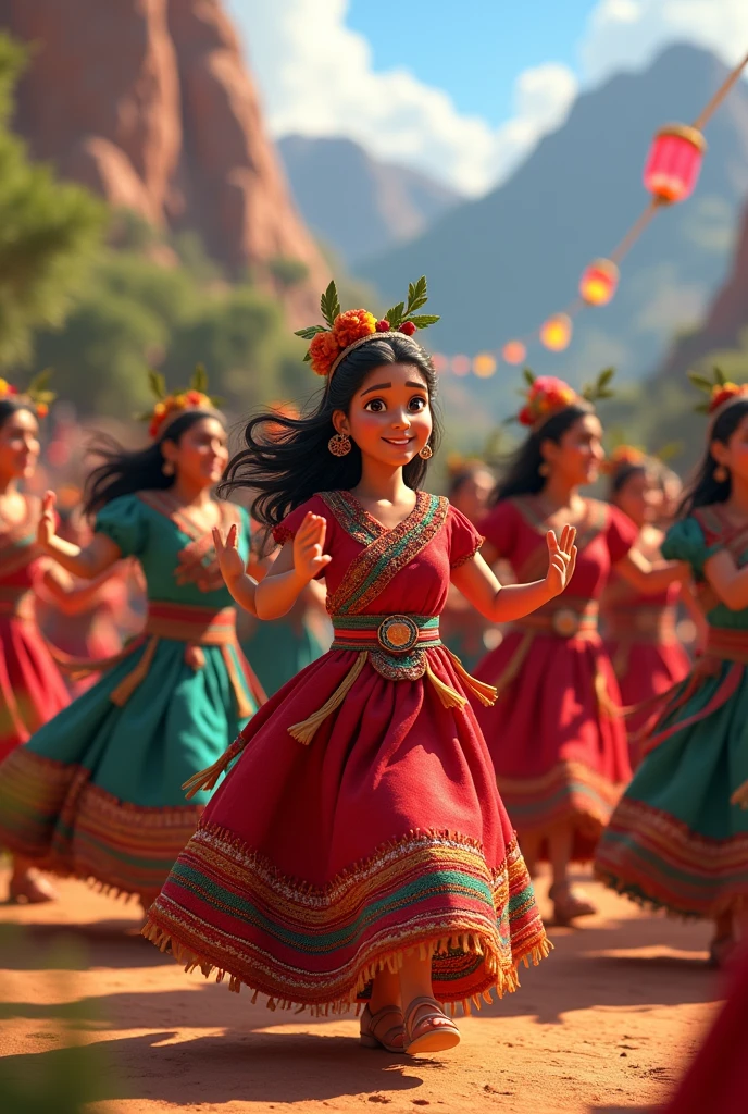 Celebration andine femmes andines qui danse type pixar