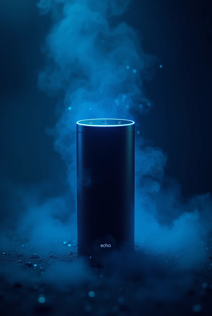 Generate a picture of the ai Amazon Speaker, Alexa. It has to have dark and blue lighting. It has to be so cool and unique IT HAS TO BE EYE TAKING