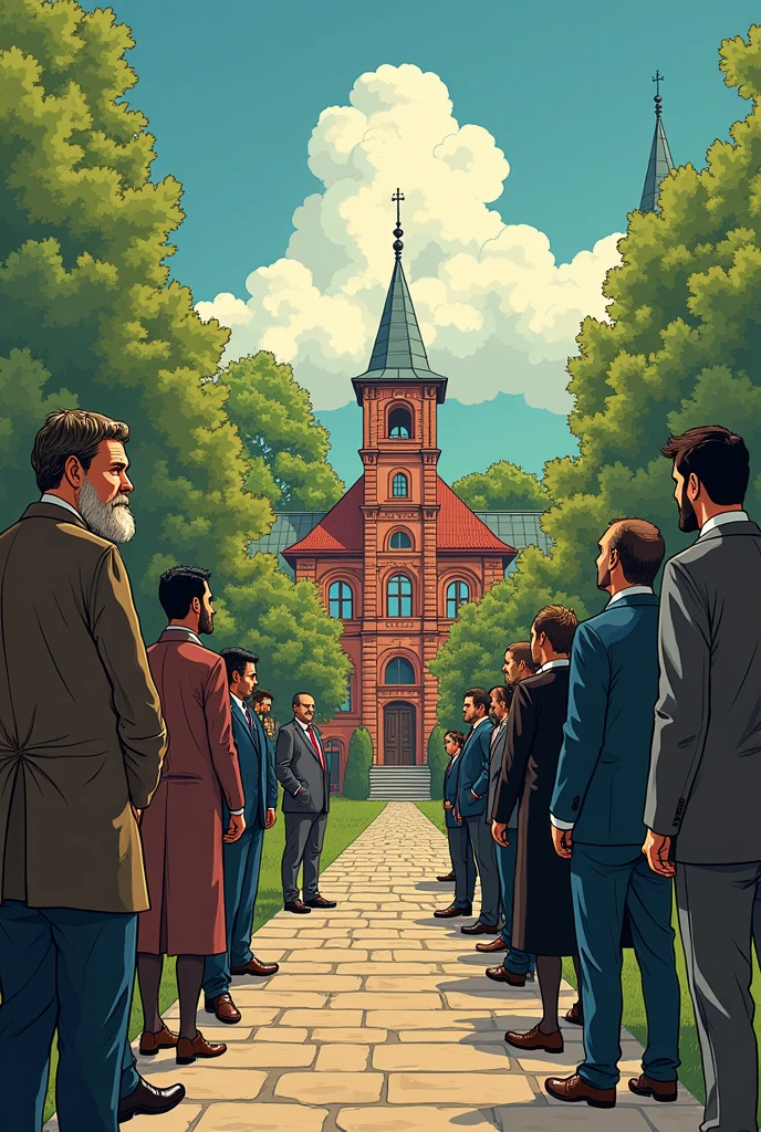 Let's create a cartoon about a historical park in Bulgaria, where the boss has an obsession with grandeur and his subordinates are ready to die for him, regardless of the fact that he manipulates them financially by taking their money, lying to them about how wind green energy will kill the population and nature