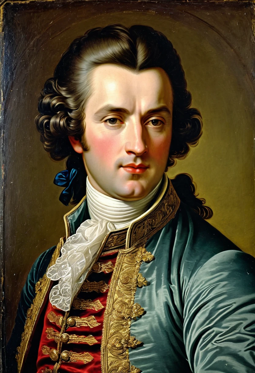(masterpiece, best quality),one middle-aged man portrait,medieval french aristocratic hairstyles,male,Portraits of great french figures from the 1700's,Faded portrait,waist shot,
