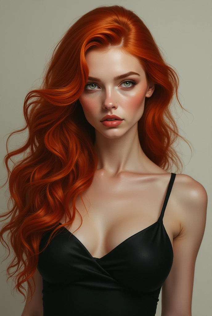 Red-haired woman with light eyes and tall stature