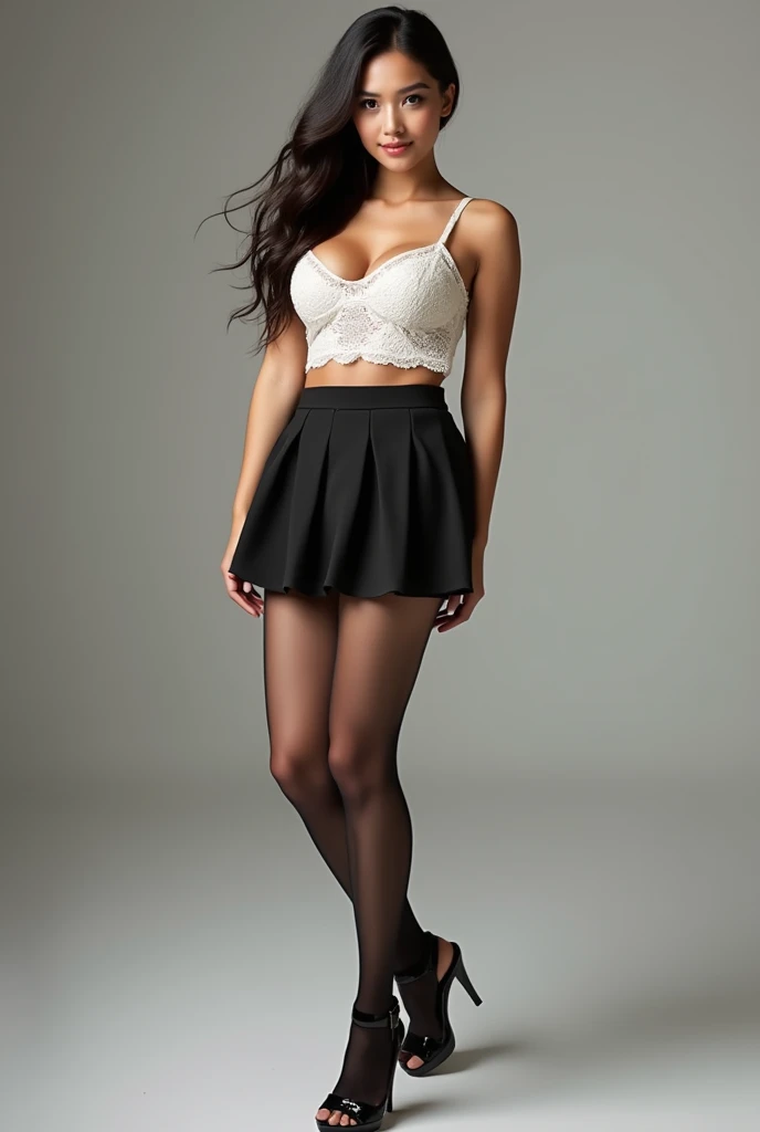 A hot thick school girl in stockings and a mini skirt wearing a high heel sandals full size photo.the girl should be thick chick