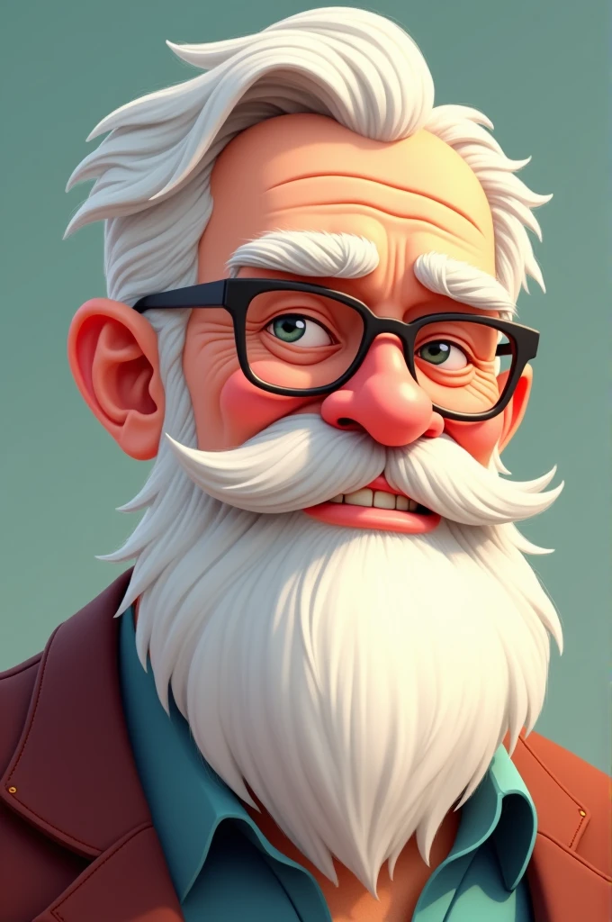 Man with well-defined face, beard and white hair, cartoon style
