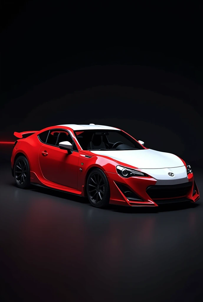 Car with (red and white colour body) and background black colour