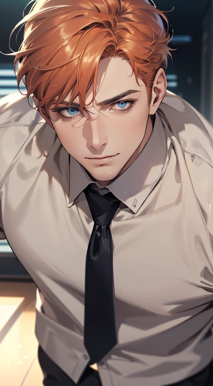 (best quality,4k,8k,highres,masterpiece:1.2),ultra-detailed,(realistic,photorealistic,photo-realistic:1.37),1 man,3,mature man,very handsome,without expression,smile,short grey b
Orange hair,blue eyes,penetrating gaze,perfect face without errors,imposing posture,businessman,office background,cinematic lighting,hdr image