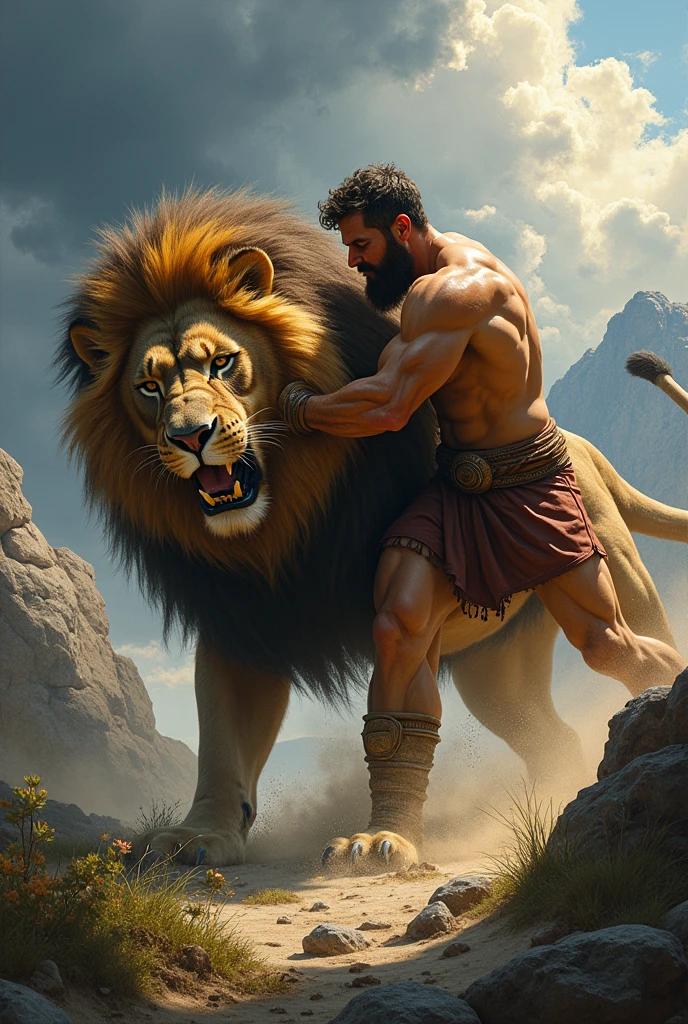 hercules fighting a lion