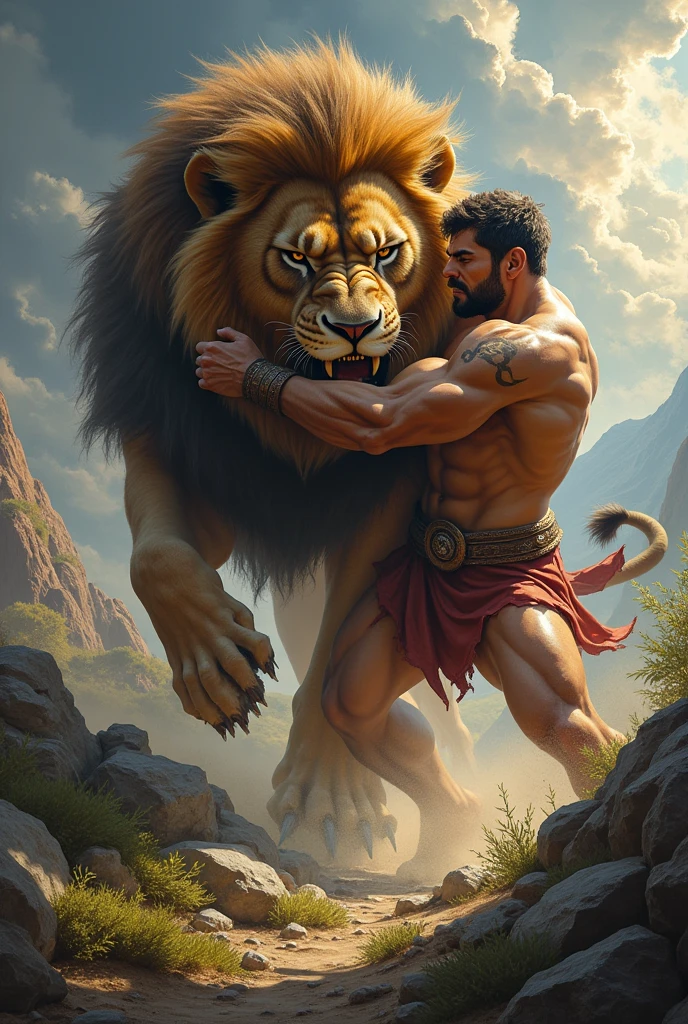 hercules fighting a lion