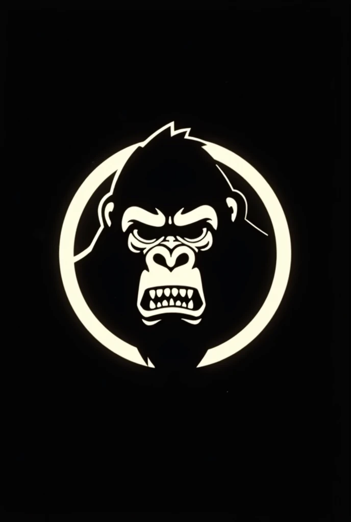 a silhueta do rosto de um gorila facing the front em um circulo, all white, like a minimalist logo, with him angry, facing the front, offwhite, can be on a black background, he inside a circle, both the circle and the circle have to be white, I want white
