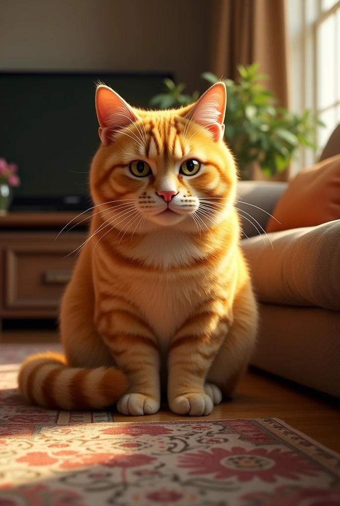 An ultra realistic yellow cat in a house