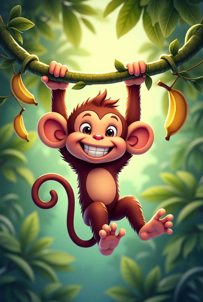Cheeky Monkey: A monkey swinging from a vine, with a mischievous grin and a banana in hand. Sticker