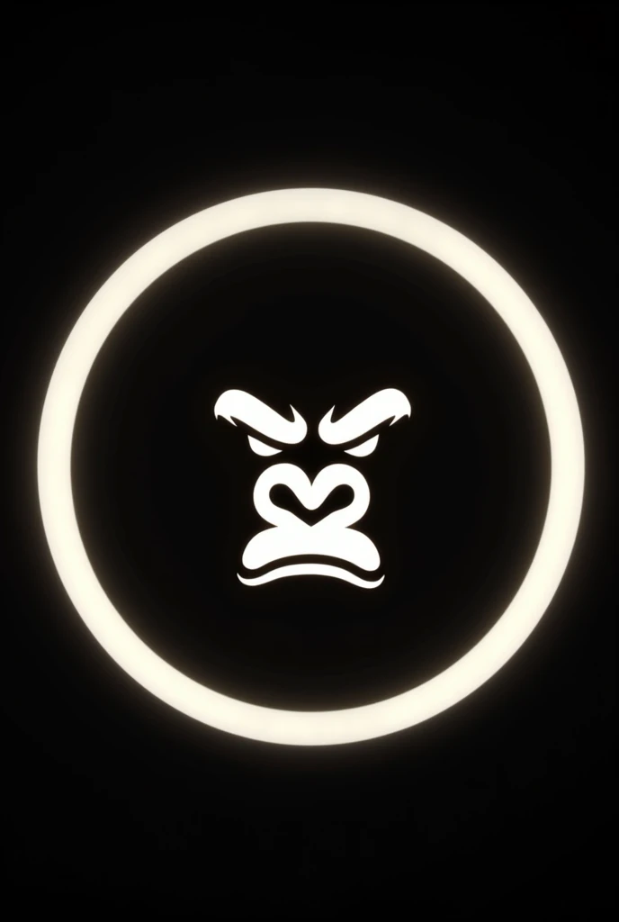 a silhueta do rosto de um gorila facing the front em um circulo, all white, like a minimalist logo, with him angry, facing the front, offwhite, can be on a black background, he inside a circle, both the circle and the circle have to be white, I want white, needs to be white, and not yellow