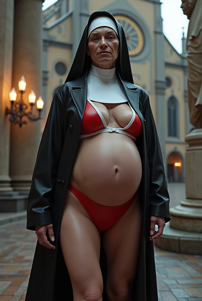 Gestapo:1.3, mature plump woman,Pregnant women, Very large breasts:1.7, Plus Size Model:1.3,Cate Blanchett, White women(Germany), 50 years old,, Very red lips, Are standing:1.7,blonde(Long straight line),Fat,smile,Very tight red catsuit,Black Cape(Cape), Pregnant women, Plus Size Model,Fair skin,White women(Germany), 50 years old, Very red lips:1.7, blonde(Long straight line), Cate Blanchett, Very large breasts:1.7, Plus Size Model:1.3,Very tight red catsuit,Black Cape(Cape), huge sapphire earrings:1.7, huge sapphire earrings:1.7, Gestapo:1.3, Knee-high socks, Knee-high boots,