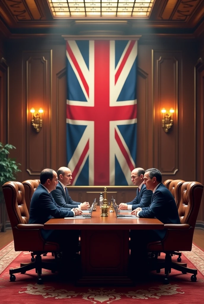 19&#39;s british office with union jack flag and long table and chairs for discussions with 19&#39;s quality
