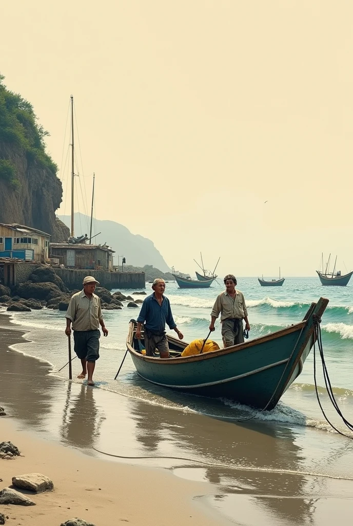 Fishermen come ashore after work.。 I am deeply moved by such an ordinary scene.。 ah、I hope it doesn't change。 I want it to stay the same。 World、Please stay the same。Japan、Ink Painting