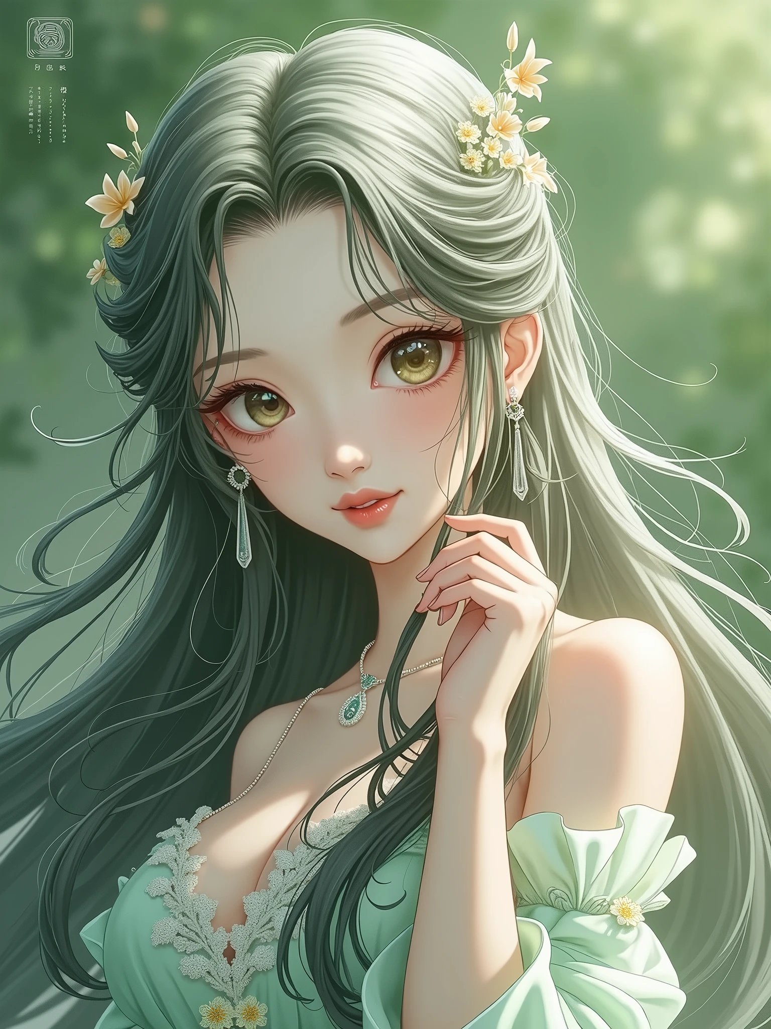 Anime long black hair Chinese beautiful girl