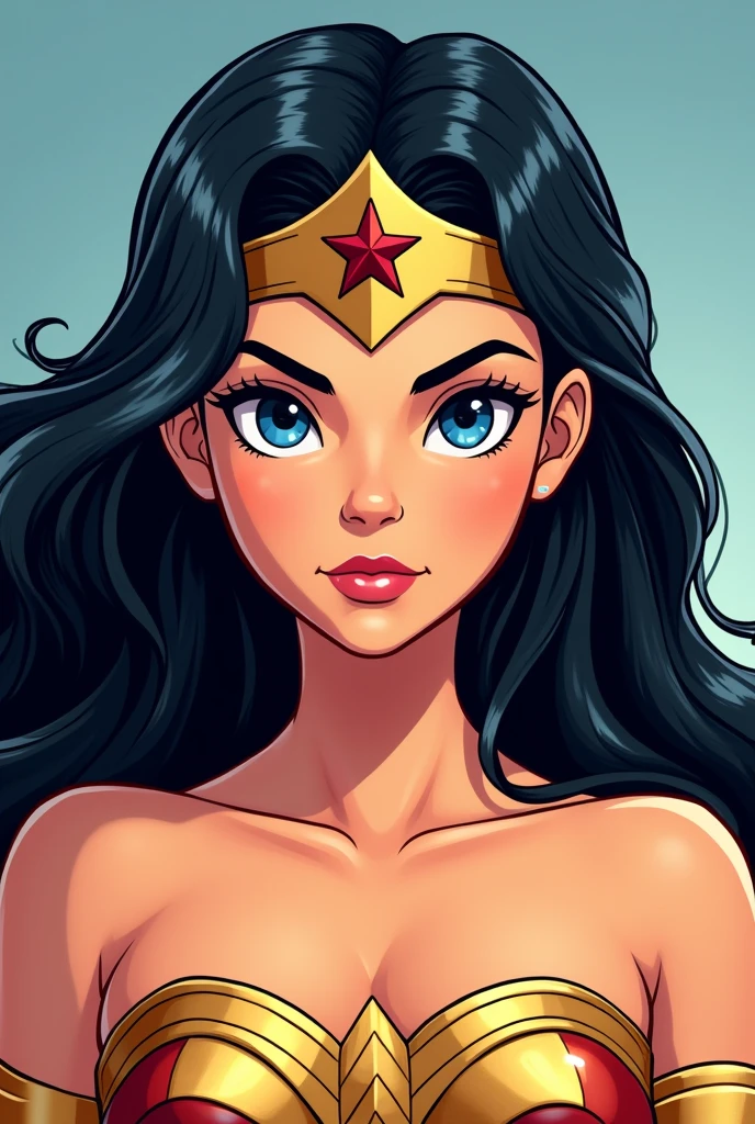 young Wonderwoman's face, cartoon, symmetrical