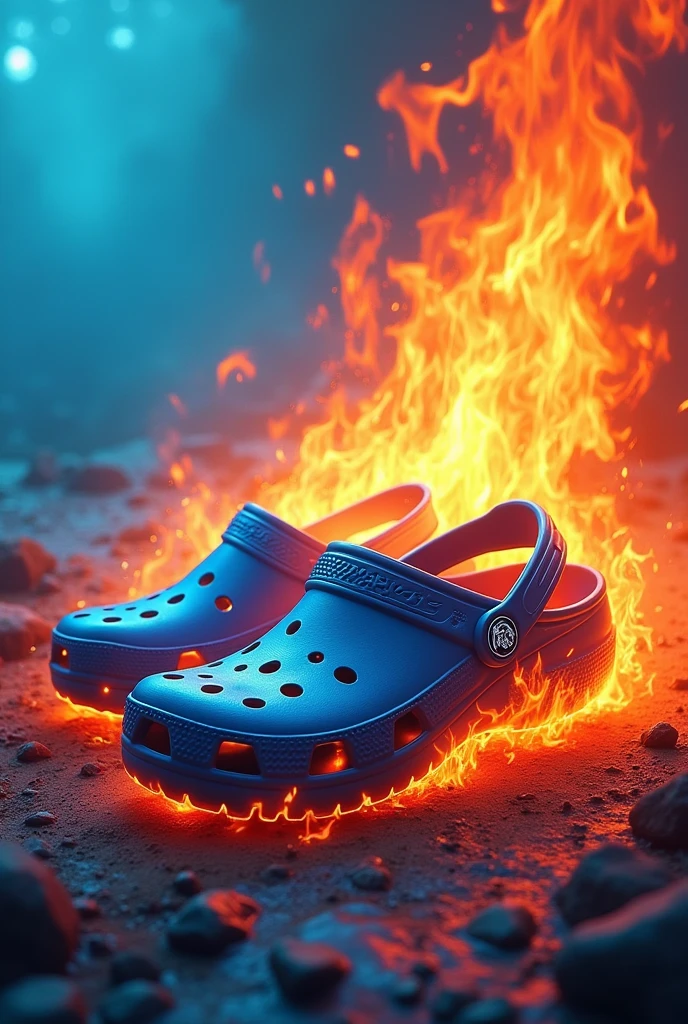 Draw fire on a blue crocs