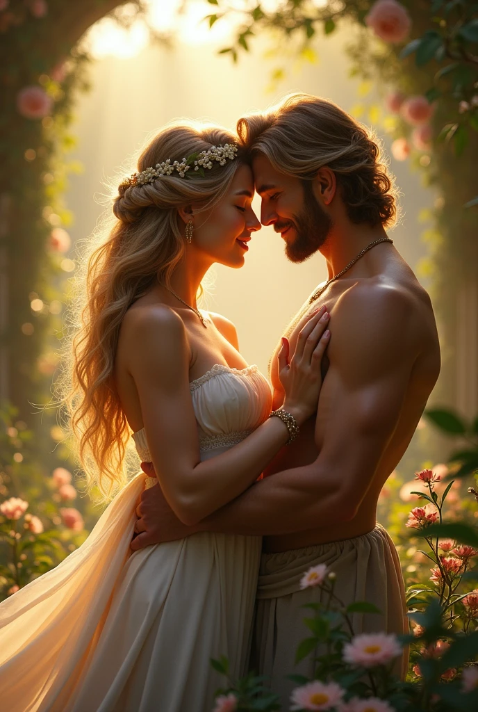 Blonde woman and strong man getting married