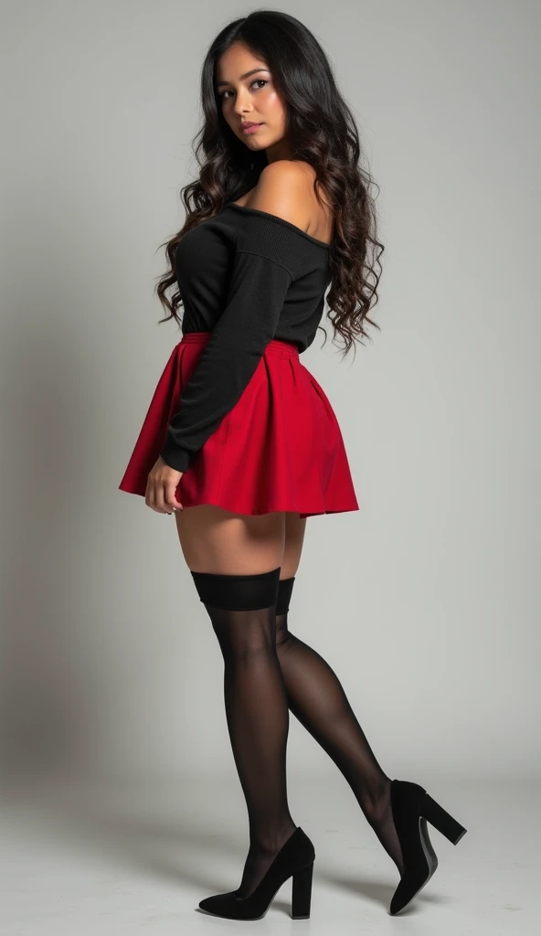 A hot thick school girl in stockings and a mini skirt wearing a high heel sandals full size photo.the girl should be thick chick