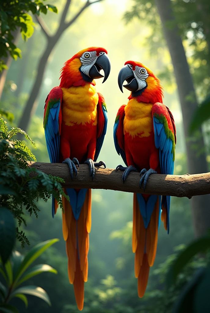 Macaws in the summer forest 