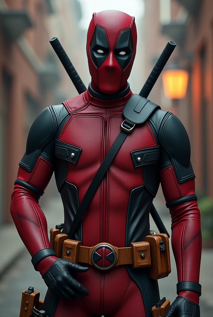 Deadpool is dressing blaser of brown color