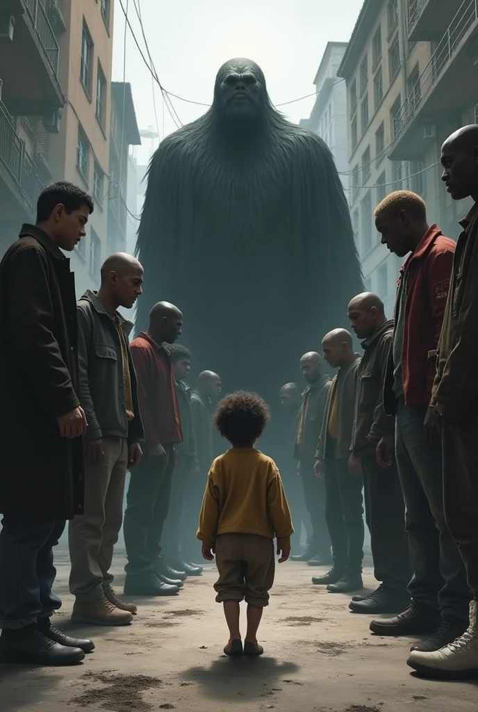 child facing bullies, walking before them with their heads held high