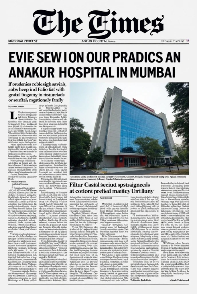 Prompt: Generate an image of a newspaper with details of the medical negligence case against Ankur Hospital in Mumbai.
Image: A newspaper front page with a headline that reads "Medical Negligence Scandal: Family Sues Ankur Hospital." Below the headline, a photo of the hospital building. The article details the case, including the patient's admission, misdiagnosis, and subsequent death. Quotes from the family members and legal experts are included.
